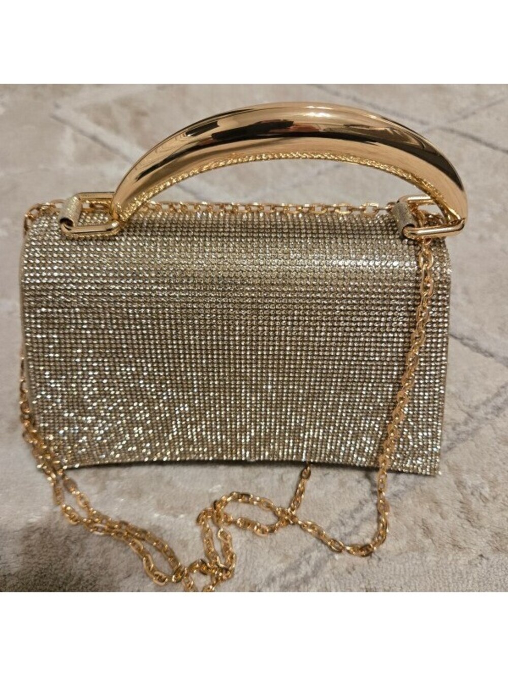 INC Gold Rhinestone Evening Clutch Chain Strap Metal Handle NWT Date Prom Bling